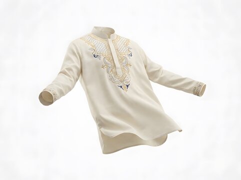 Malay Traditional Baju Koko Floating on White Background. Ramadan Clothing