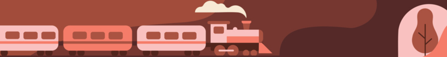 Flat Design Steam Train Travel Banner. © Pixel Aesth