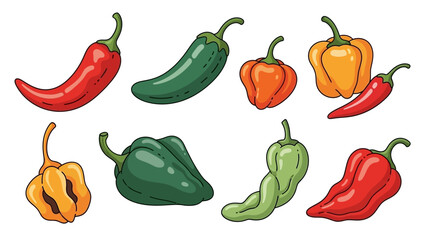Vibrant Chili Peppers: A colorful assortment of diverse chili peppers, each displaying unique shapes, sizes, and hues, ready to add a burst of flavor and visual appeal. 