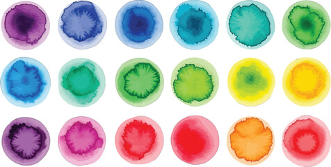 Colorful watercolor circles arrangement perfect for diverse design projects on transparent background