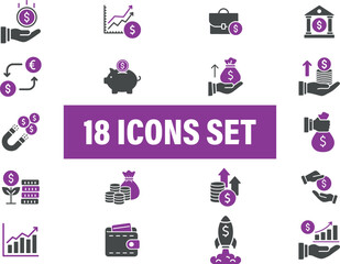 Finance and business icons set: money, growth, banking, wallet, exchange. Financial Icons Set: 
Investment, Savings, Growth, and Banking Concepts