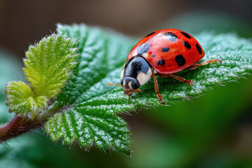 Obraz premium Ladybug on a Green Leaf Close Up
