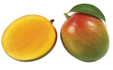 Fresh Mango Fruit with Leaf isolated on a transparent background green