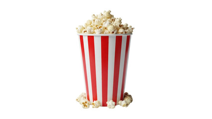 Popcorn in a red and white striped bucket isolated PNG, classic movie snack on transparent background for cinema and entertainment themes