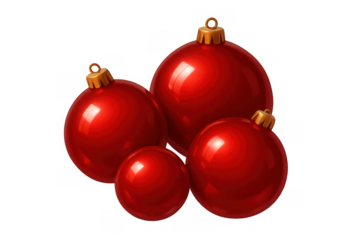Red christmas ornament baubles creating festive holiday decoration and celebrating winter season, transparent background