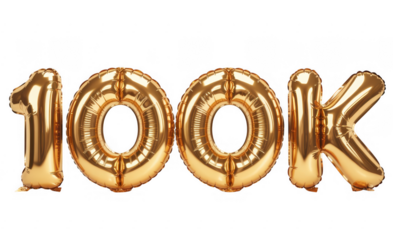 Gold balloons in the shape of 100k isolated on a transparent background celebration 1