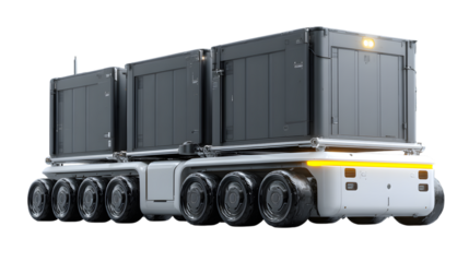 Futuristic autonomous transport vehicle for automated logistics and shipping isolated on white background