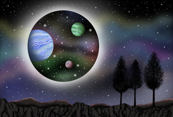 宇宙のイラスト - ワームホール・時空トンネル・多元宇宙