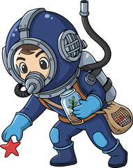 Obraz premium oceanic sentinel unearthing marine wonders with gentle curiosity, isolated on transparent background