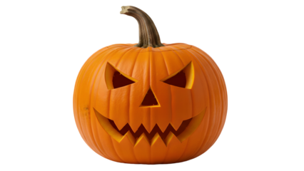 A spooky carved jack-o'-lantern with an evil grin, isolated against a black background