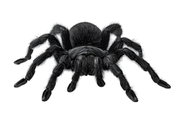 A large black tarantula spider isolated on a plain black background isolated on white background