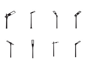Set of 8 Modern LED Street Lamp Silhouettes - Urban Lighting Icons