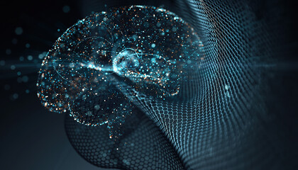 Artificial intelligence machine learning neural network digital brain data science futuristic technology innovation abstract glowing mesh intelligence