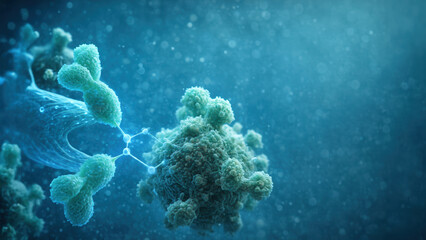 Biotech breakthroughs in medicine drive innovation with antibody and molecule interaction, symbolizing hope and progress in healthcare and scientific research