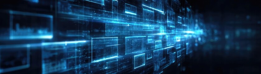 Fototapeta premium Investing in intelligence linking finance and technology concept. Abstract digital technology background with glowing blue lines.