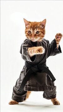 Fierce feline in martial arts attire ready for action!