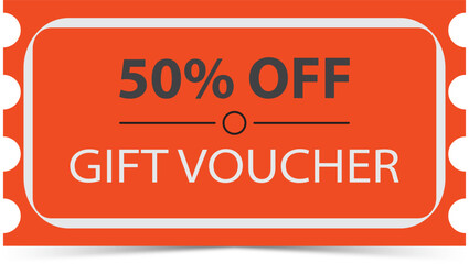 Orange gift voucher with 50 percent off discount offer