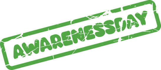 Textured green rubber stamp displaying the word AWARENESSDAY for special event promotion