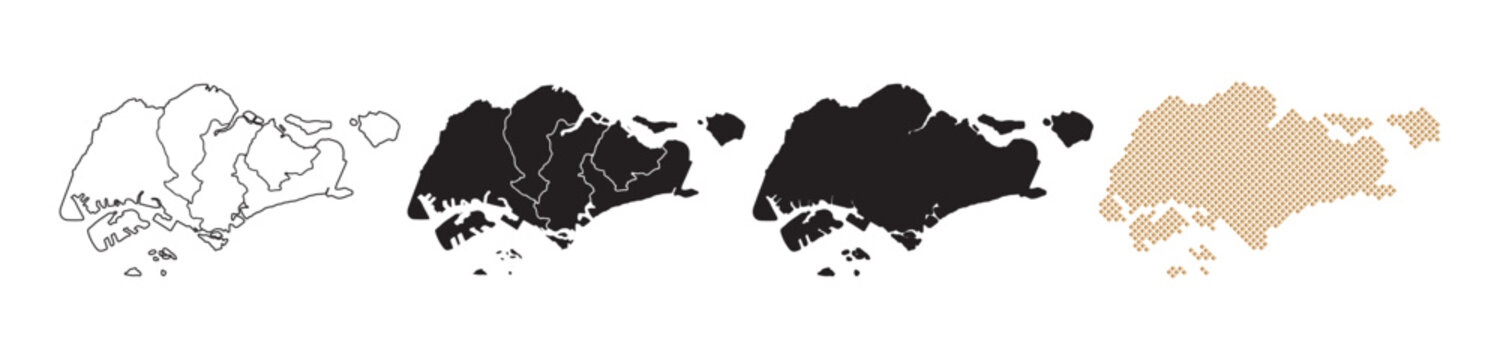 Maps of Singapore come in many variations, featuring black and gold colors on a white background.