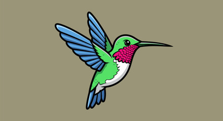 Obraz premium A stylized hummingbird illustration with vibrant colors and bold outlines
