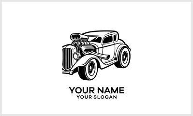 Fototapeta premium Hot Rod Vintage Car Vector Graphic. Classic Muscle Car Design with Supercharger Engine logotypelogoi.