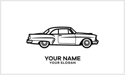 Obraz premium Classic Car Line Art Logo Vintage Automobile Outline Vector Design Retro 1950s Vehicle Icon logotype.