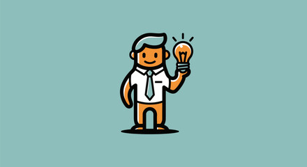 Cartoon businessperson with a lightbulb above his head, indicating a new idea