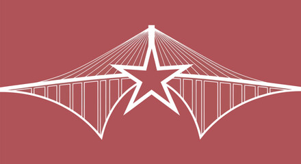 A white geometric design featuring a star incorporated into a cable-stayed bridge