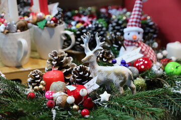 Colored decorations for Christmas tree, Christmas and new year celebration sold at a Christmas market.