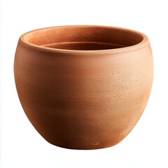 clay flower pot with a rounded rim on white background