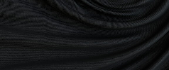 Two abstract dark fabric backgrounds featuring luxurious black silk texture, subtle vertical lines, and elegant swirling, draped, and folded patterns.