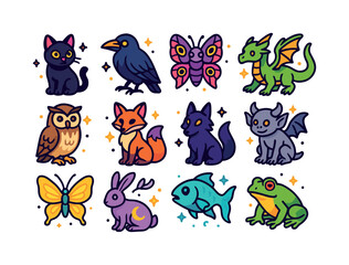 Obraz premium Whimsigoth Creature Icons. Whimsigoth Creature Companions. Color