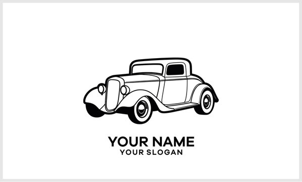 Vintage Hot Rod Car Logo Design. Classic American Coupe Vehicle Icon. Retro Automotive Emblem. logot.