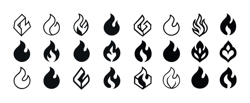 Collection of flame icons in various styles and designs