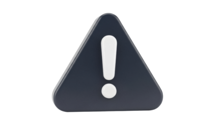 Dark blue triangle with exclamation mark PNG isolated on transparent background, warning sign for attention and safety messages