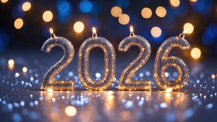 &ldquo;Glitter candles 2026 with festive lights &mdash; AI-generated&rdquo;