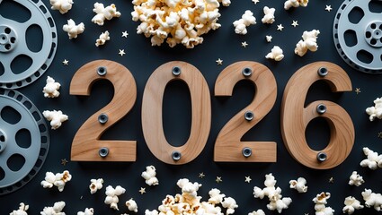 &ldquo;2026 with wooden numbers, popcorn and film reels &mdash; AI-generated&rdquo;