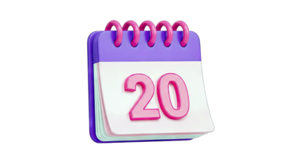 3D Calendar Showing Date 20 on White Background