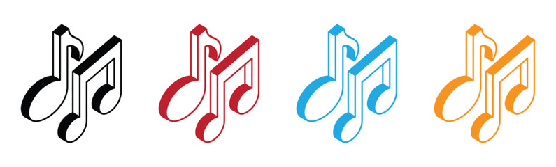 Isometric black and white music notes icon. vector music icon sixteenth note. Eighth note vector outline icon isolated on transparent background. © JannatGraphicDesign