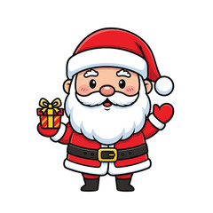 Cute cartoon Santa Claus holding a small gift box, festive Christmas character illustration