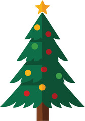 Decorated Christmas Tree with Star – Isolated on Transparent Background Flat Holiday Vector