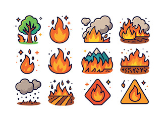 Fototapeta premium Colorful Fire Icons. Fire disasters. Colorful isometric vector i