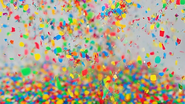 Vibrant Colorful Confetti Falling and Bouncing on White Background for Celebration