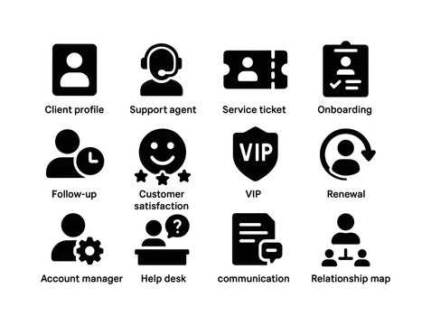 Client Management Icons. client management. Solid icon set of cl