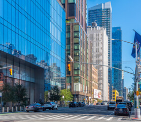 Traffic in Midtown Manhattan on a sunny morning