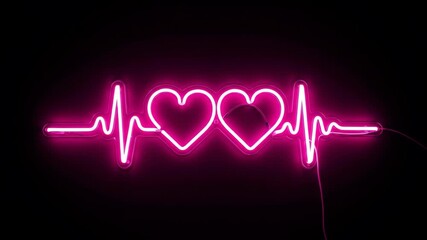 Neon Heartbeat Displaying Two Hearts on a Black Background.