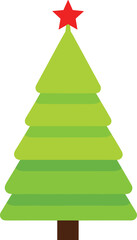 Layered Christmas Tree Vector Graphic with Red Star Topper Simple Flat Design Holiday Season Icon.
