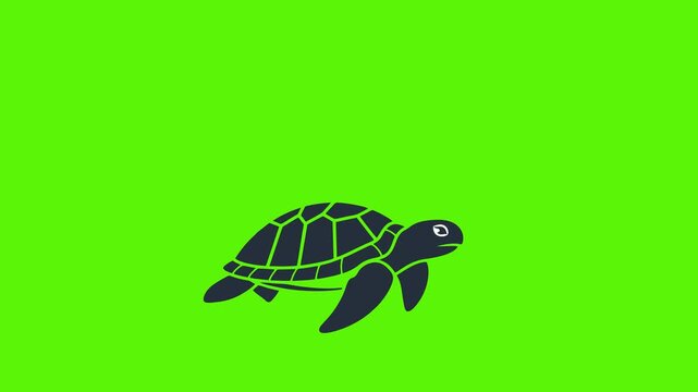 Animation of a turtle moving up and down in the ocean, on a green background