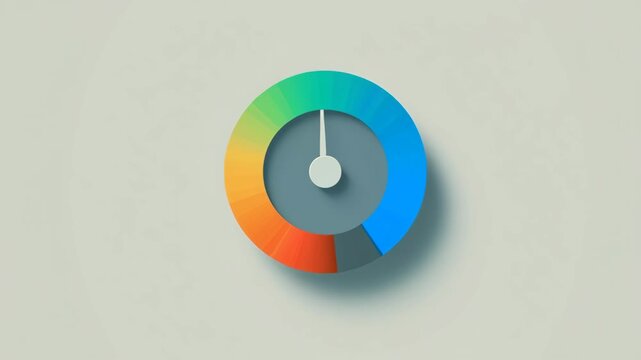 A colorful circle with a white dot in the center. The circle is divided into three sections. Ai-powered calmness indicator, simple color-coded design, ai driven mental health tools