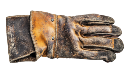Old Worn Leather Work Glove on a White Background for Display